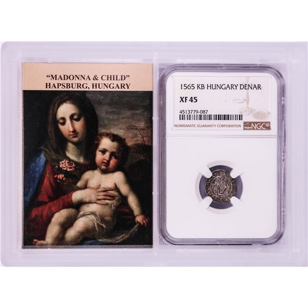 1565 KB Hungary Denar 'Madonna and Child' Coin NGC XF45 w/ Story Box