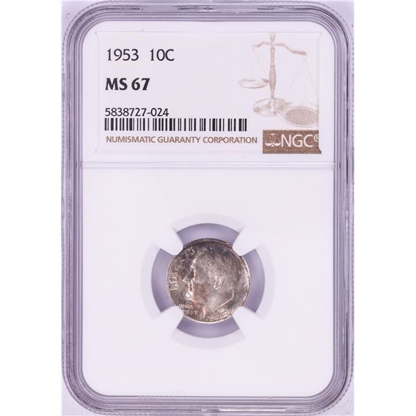 1953 Roosevelt Dime Coin NGC MS67