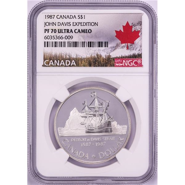 1987 $1 Canada Proof John Davis Expedition Silver Dollar Coin NGC PF 70 Ultra Cameo