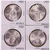 Image 1 : Lot of (4) 1980 Mexico Onza Silver Coins Nice Toning