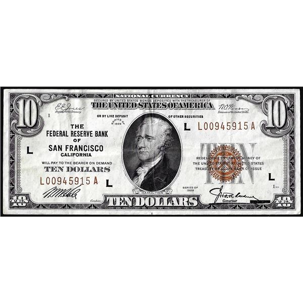 1929 $10 Federal Reserve Bank Note San Francisco