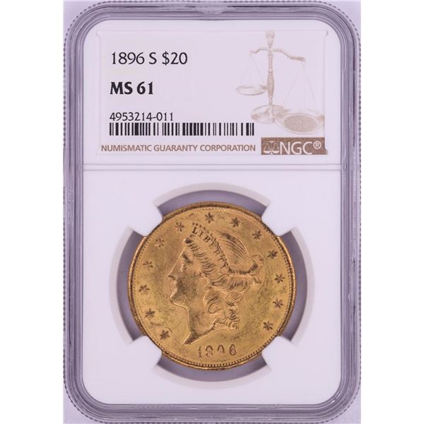 1896-S $20 Liberty Head Double Eagle Gold Coin NGC MS61