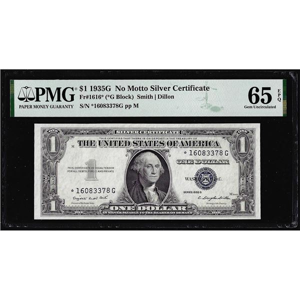 1935G No Motto $1 Silver Certificate Star Note Fr.1616* PMG Gem Uncirculated 65EPQ