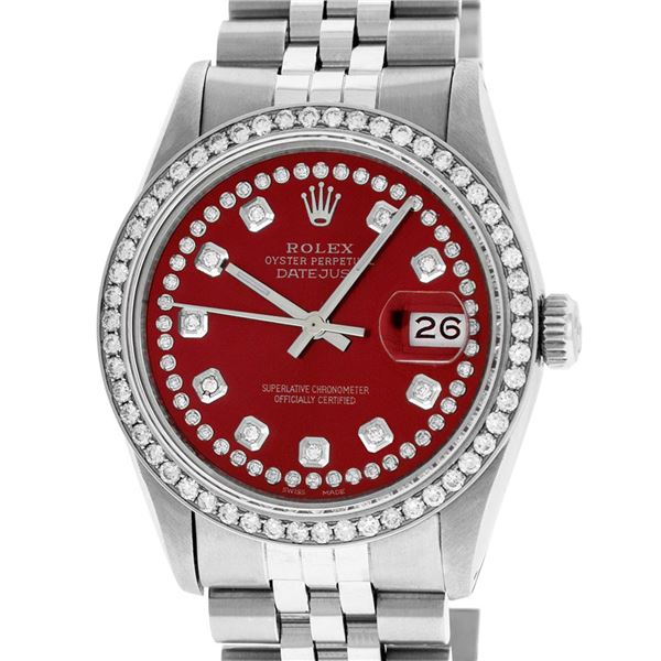 Rolex Men's Stainless Steel Red String Diamond Datejust Wristwatch