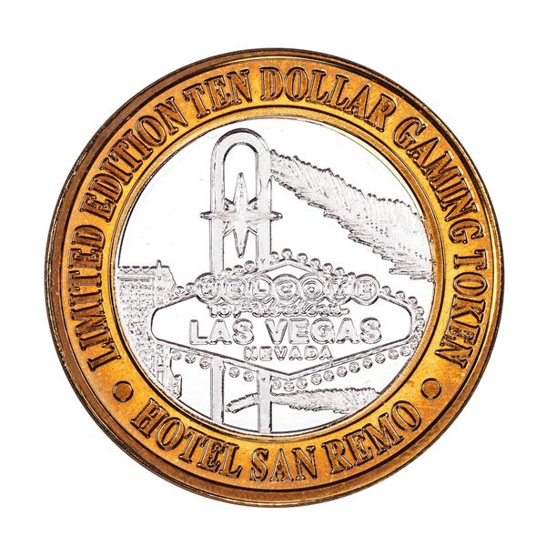 .999 Fine Silver Hotel San Remo Las Vegas, Nevada $10 Limited Edition Gaming Token