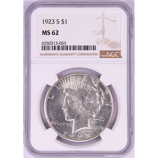 1923-S $1 Peace Silver Dollar Coin NGC MS62
