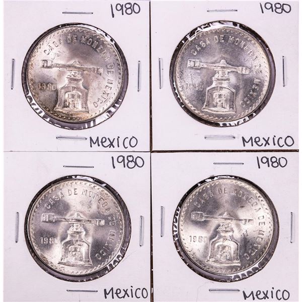 Lot of (4) 1980 Mexico Onza Silver Coins