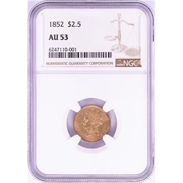 1852 $2 1/2 Liberty Head Quarter Eagle Gold Coin NGC AU53