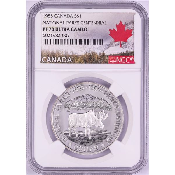 1985 $1 Proof Canada National Parks Centennial Silver Dollar Coin NGC PF70 Ultra Cameo