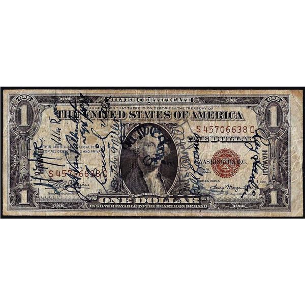 Short Snorter 1935A $1 Hawaii WWII Emergency Issue Silver Certificate Note