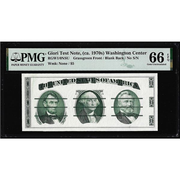 Circa 1970's Washington Center Giori Test Note PMG Gem Uncirculated 66EPQ