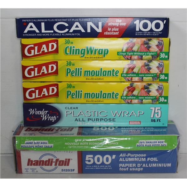FLAT OF ASSORTED PLASTIC WRAP + ALUMINUM FOIL