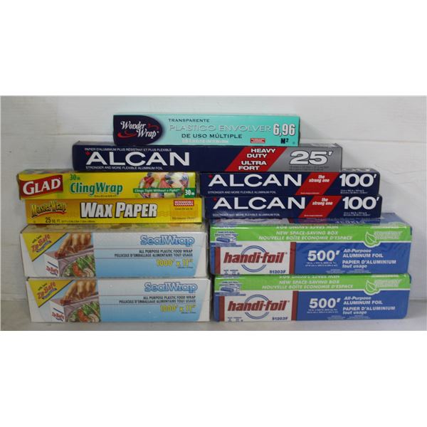 FLAT OF ASSORTED PLASTIC WRAP + ALUMINUM FOIL
