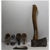 LOT W/ VINTAGE AXE + 4 BOTTLE OPENERS + SHOE HORN
