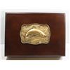 BOMBAY CHERRY WOOD BOX WITH BRASS FISH ON TOP