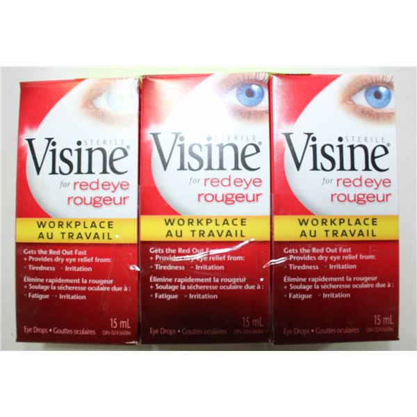 3 PACK VISINE FOR RED EYE 15ML SIZE EYE DROPS.