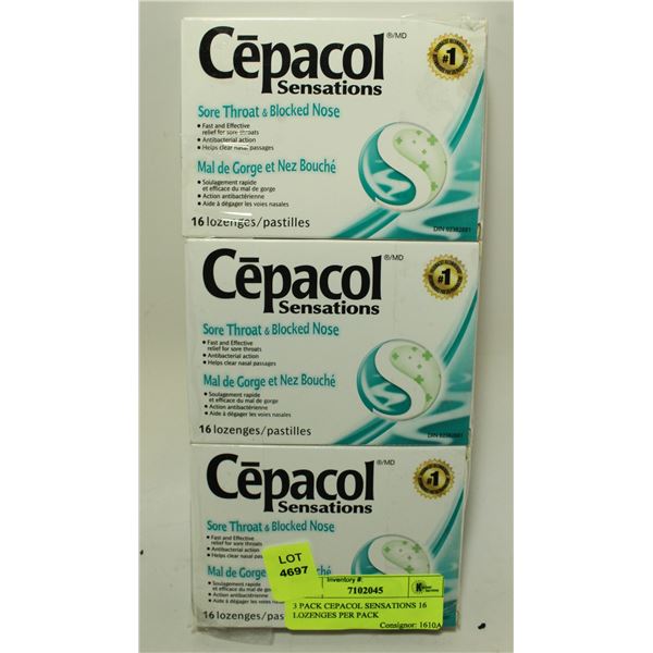 3 PACK CEPACOL SENSATIONS 16 LOZENGES PER PACK