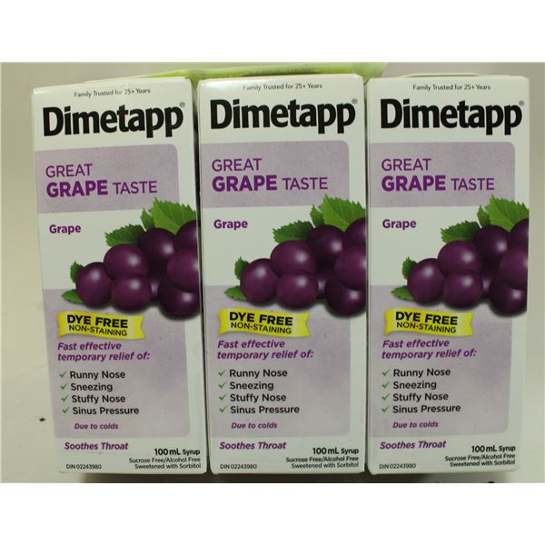 3 PACK DIMETAPP GRAPE COLD MEDICINE SYRUP 100ML