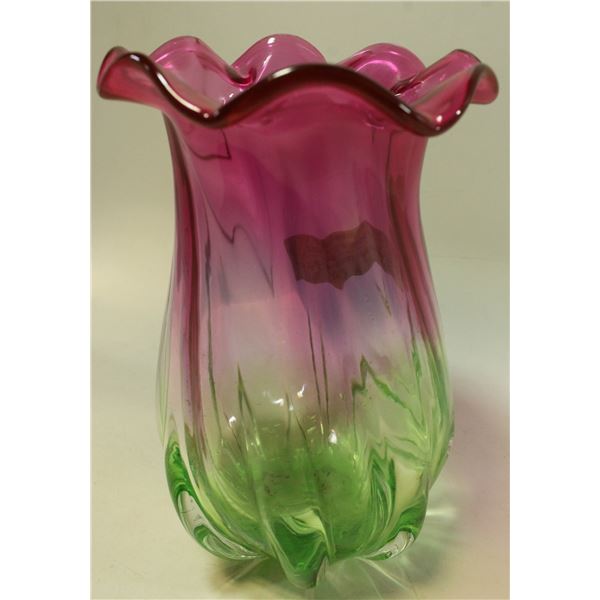 VINTAGE MULTI COLOURED GLASS TULIP VASE