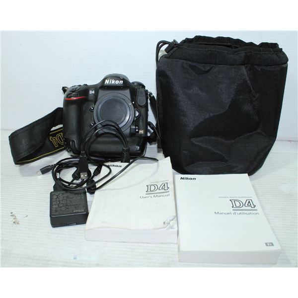 NIKON D4 CAMERA BODY W/MANUAL, BATTERY & CHARGER