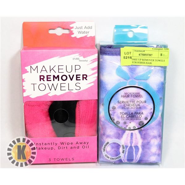 NEW MAKE UP REMOVER TOWELS  AND MICROFIBER HAIR