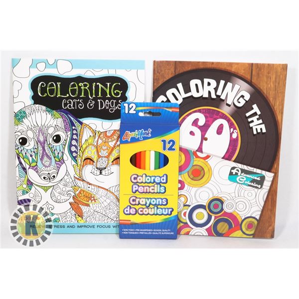 NEW STRESS COLORING BOOKS WITH 12 PACK PENCIL