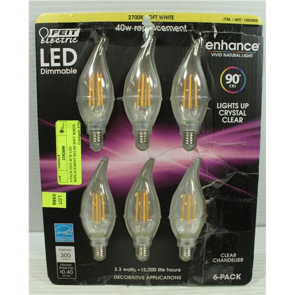 6 PACK FEIT 40 W LED REPLACEMENT BULBS SOFT WHITE