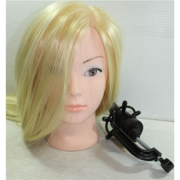 COSMETOLOGY MANEQUIN HEAD W/ STAND FOR TABLE