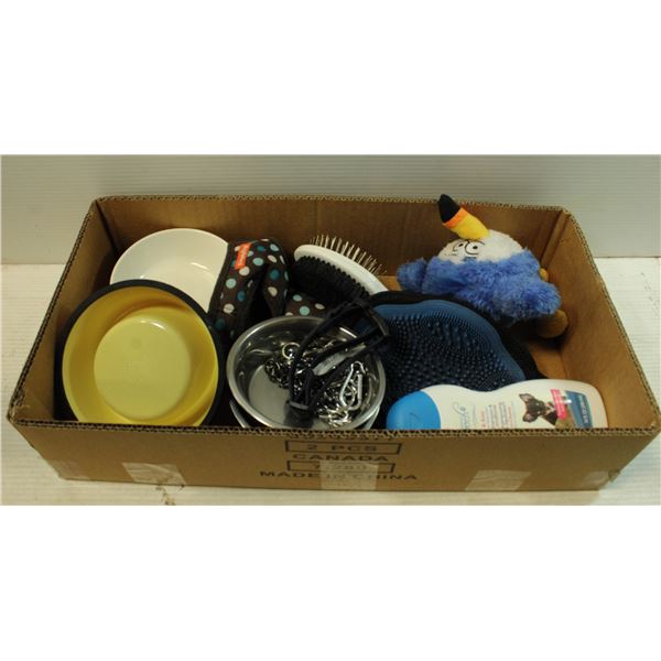 BOX OF ASSORTED DOG ACCESSORIES