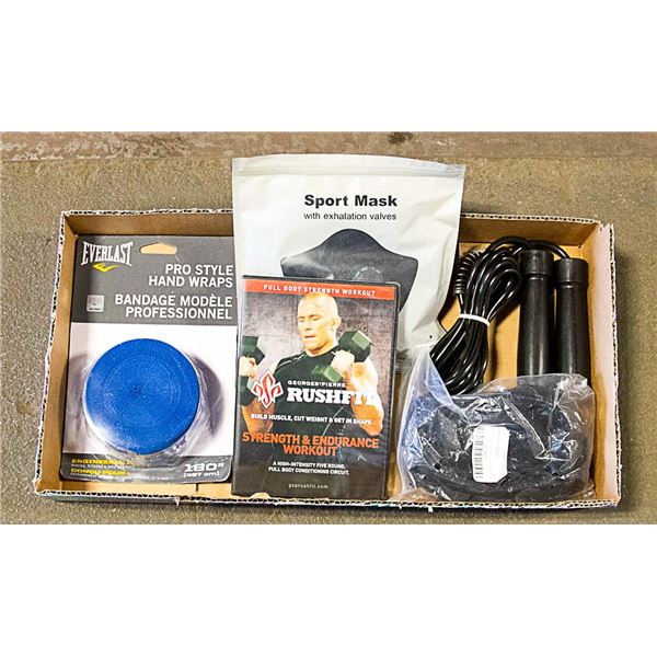 LOT OF NEW WORKOUT GEAR -GSP DVD, MASK, HAND WRAP