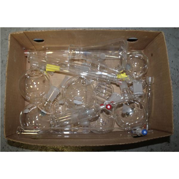 BOX OF LABORATORY GLASS