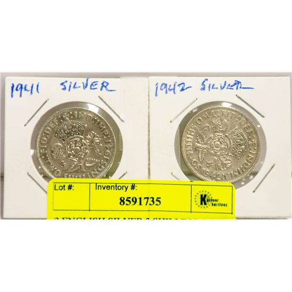 2 ENGLISH SILVER 2 SHILLING COINS 1941 & 1942