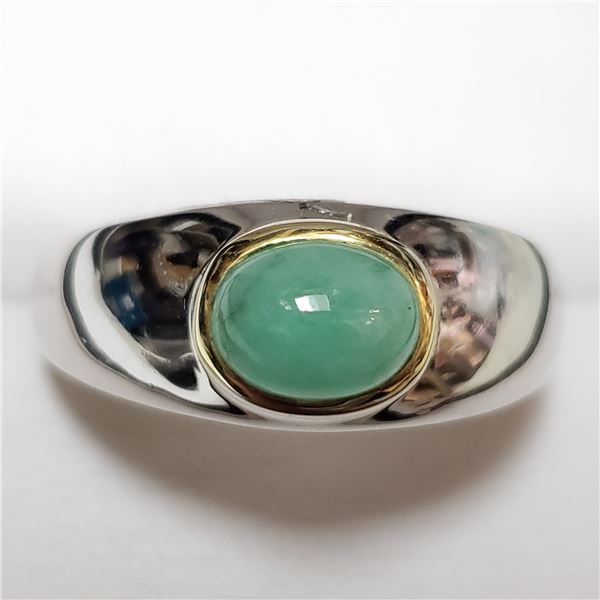 174) SILVER EMERALD(1.3CT) RING, SIZE 10.5