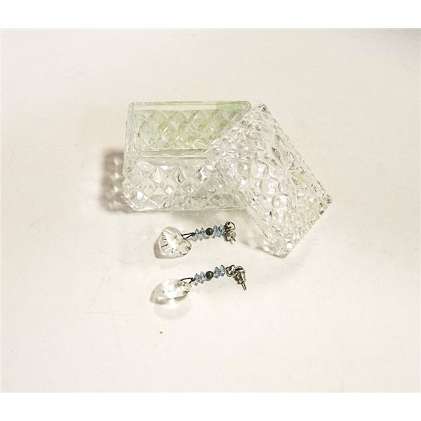 CRYSTAL TRINKET BOX W/ CRYSTAL HEART EARRINGS