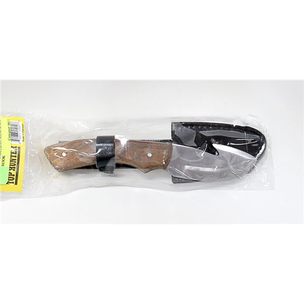 8  WOOD HANDLED HUNTING KNIFE W/ GUT HOOK