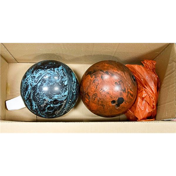 LOT OF TWO VINTAGE BOWLING BALLS ONE IS BRUNSWICK