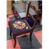 Image 2 : ANTIQUE TAPESTRY SEAT WOOD CHAIR CARVED BACK