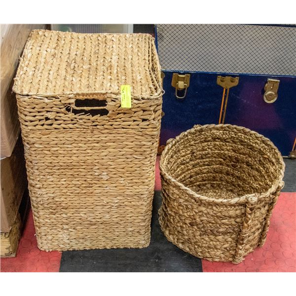 WICKER LAUNDRY HAMPER WITH LID (16"L X 16"W X