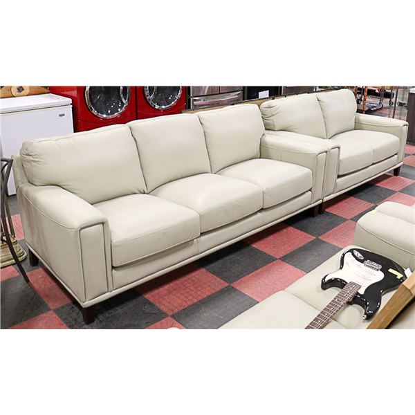 GENUINE LEATHER OFF WHITE SOFA WITH LOVESEAT