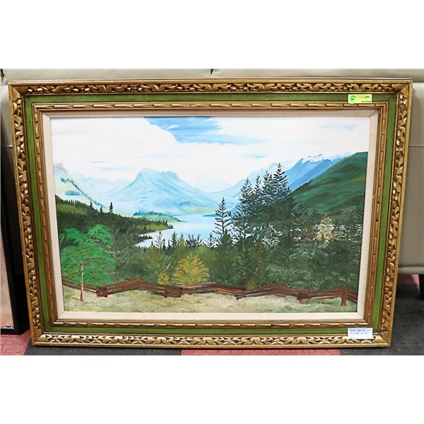 LARGE CARVED STYLE TASICO LAKES BC OIL ON CANVAS