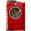 RED GE FRONT LOAD WASHER (AS-IS) W/PEDISTAL