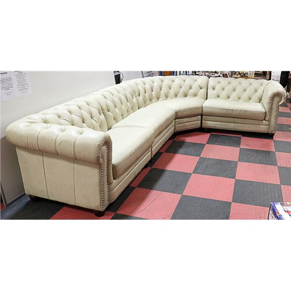 BEIGE GENUINE LEATHER NAILHEAD SECTIONAL