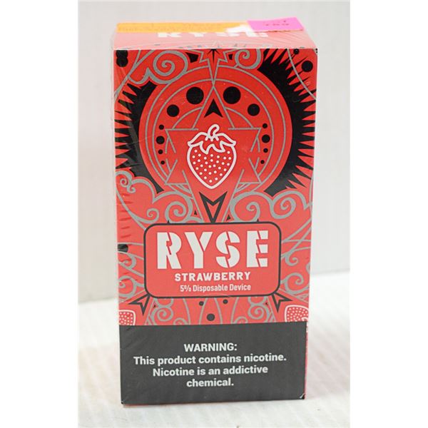 BOX W/ 10 RYSE STRAWBERRY 5% DISPOSABLE E-CIGS