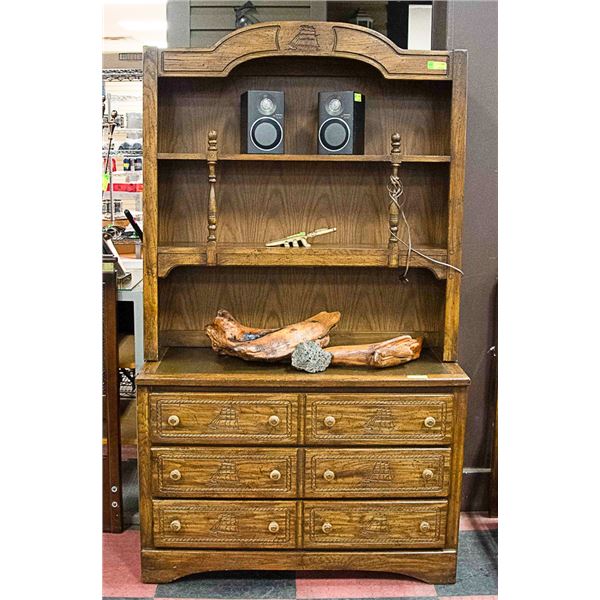 WOOD CARVED BUFFET & HUTCH WITH SHIP DESIGN