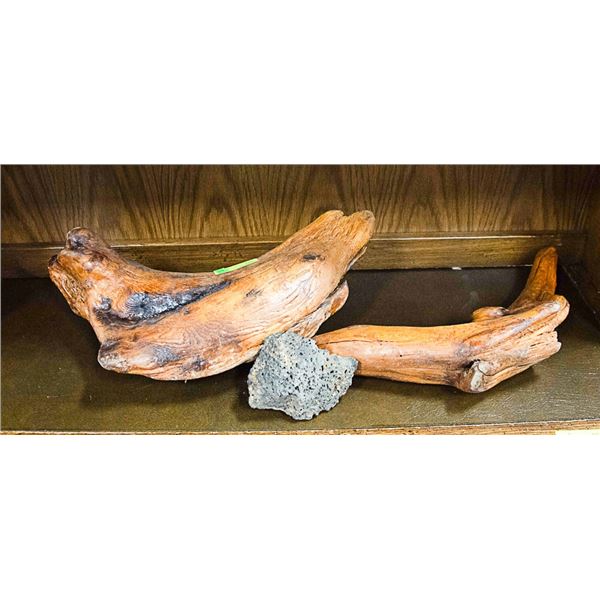 PAIR OF LAQUERED DRIFTWOOD & LAVA ROCK