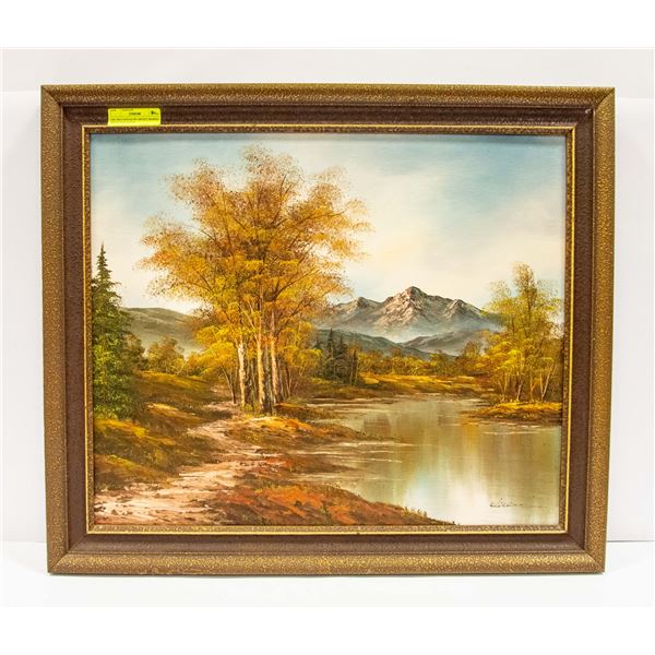 OIL ON CANVAS BY ARTIST SIGNED MOUNTAIN SCENE