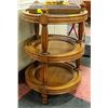 ROUND 3 TIER WOOD END TABLE W/ WICKER INSERT