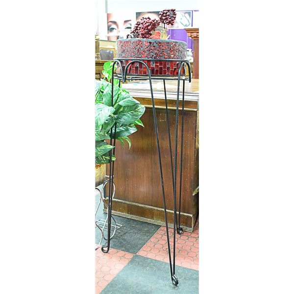 GLASS MOSAIC ART PLANTER WITH METAL STAND 33  TALL