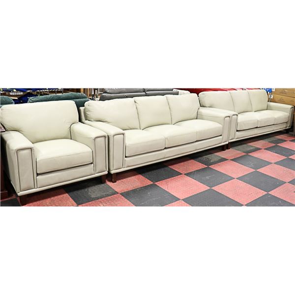 OFF WHITE GENUINE LEATHER SOFA, LOVESEAT & CHAIR