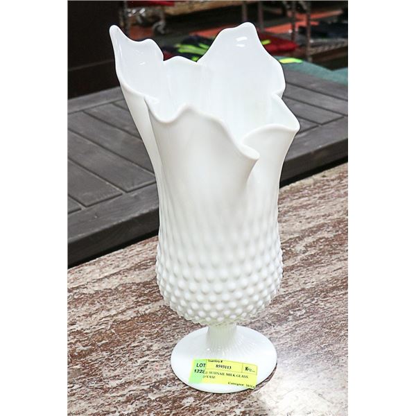 VINTAGE HOBNAIL MILK GLASS FLUTED VASE